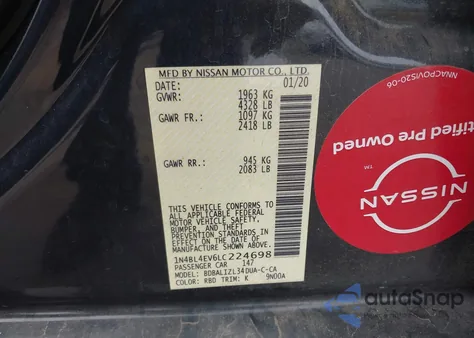 2020 Nissan Altima Sl from USA, damaged, VIN 1N4BL4EV6LC224698